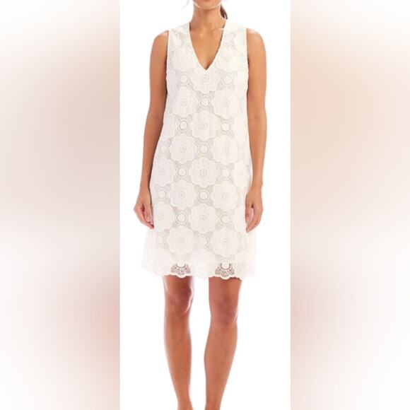 Tracy Negoshian Embroidered Floral White Sheer Chiffon Shift Pencil Dress XS - Picture 11 of 13